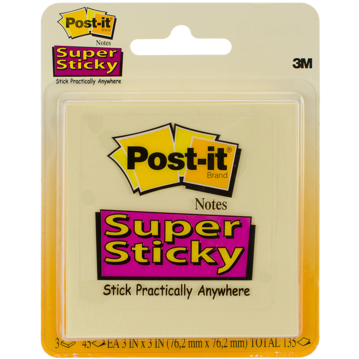 Post-It Super Sticky Notes 3"X3" 3/Pkg Canary Yellow