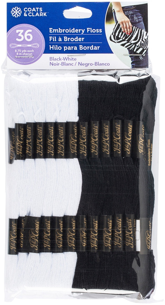 Coats & Clark 6-Strand Embroidery Floss Value Pack 36/Pkg Black and White