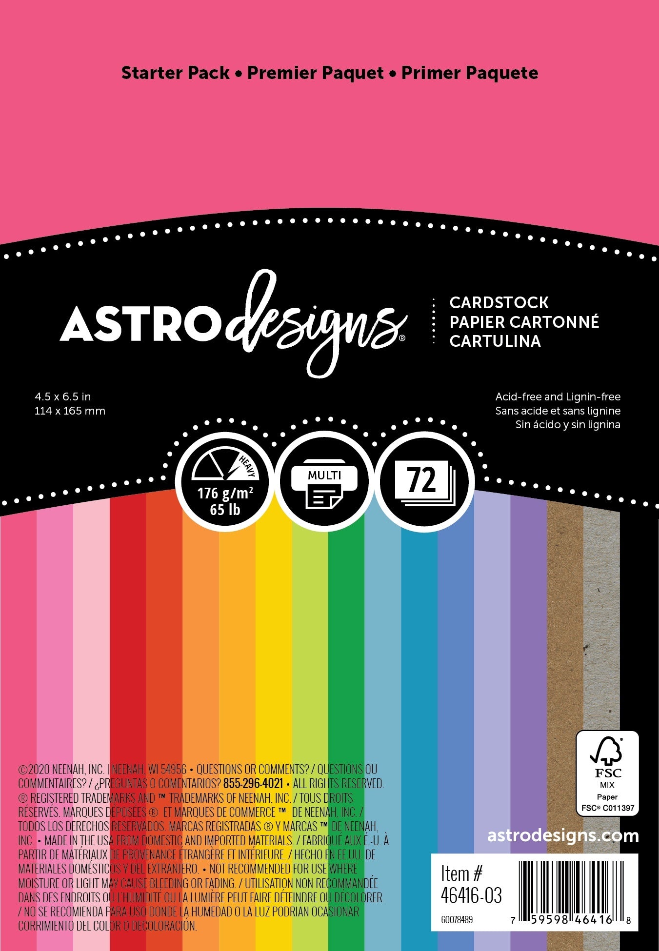 Creative Collection Cardstock Starter Pack 4.5"X6.5" 72/Pkg 18 Bold & Vivid Colors