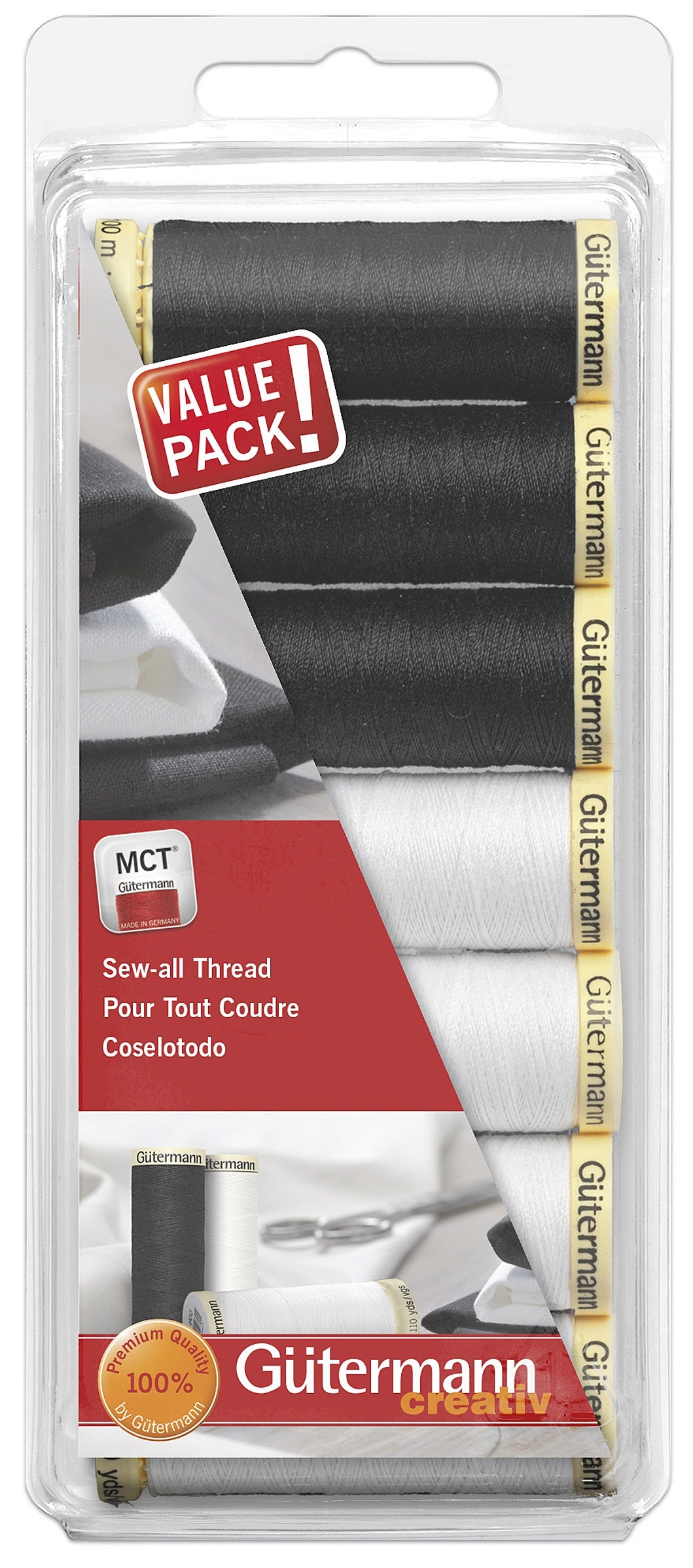 Gutermann Cotton Sew-All Thread Set - 7 Spools Black & White