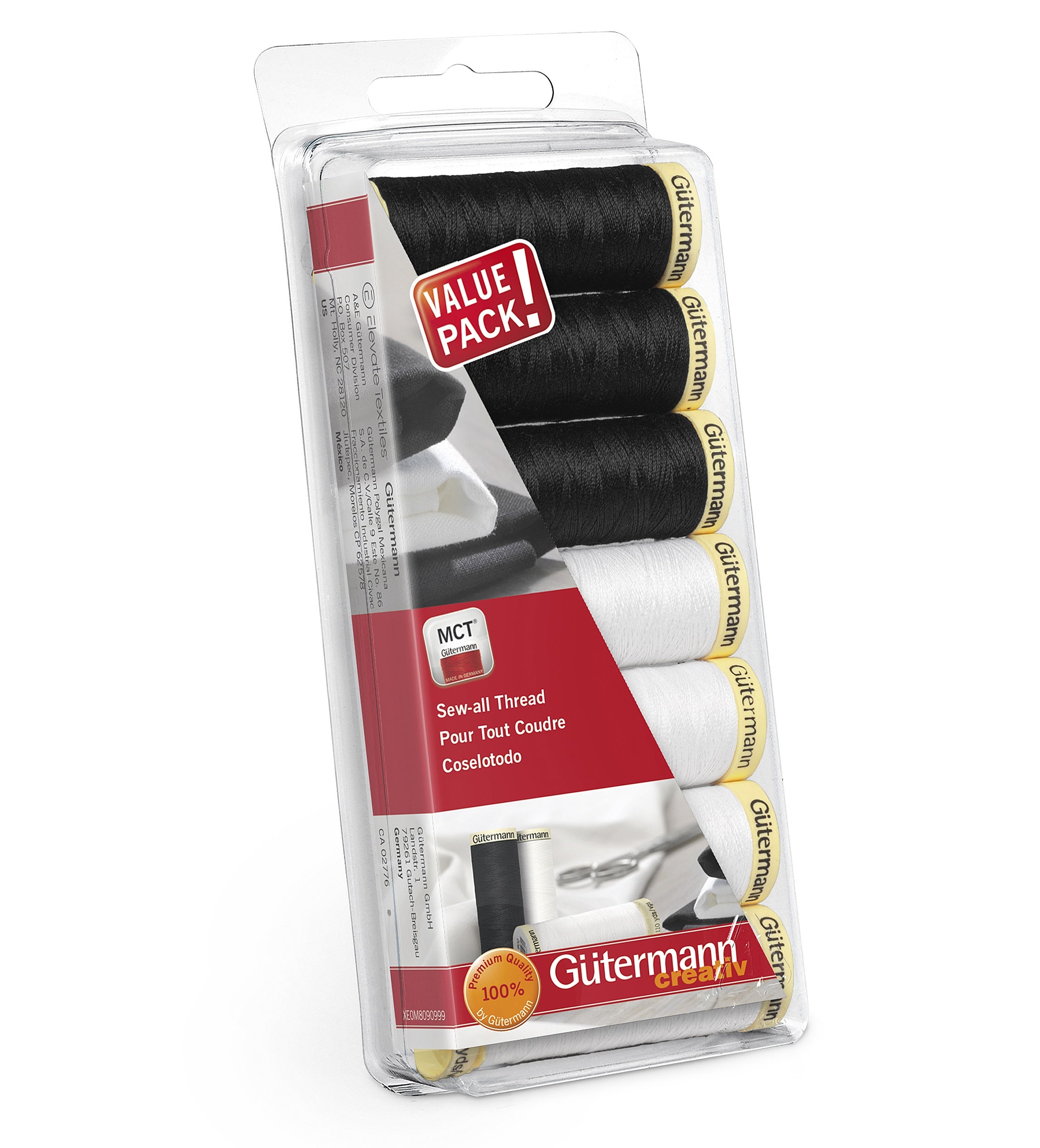 Gutermann Cotton Sew-All Thread Set - 7 Spools Black & White