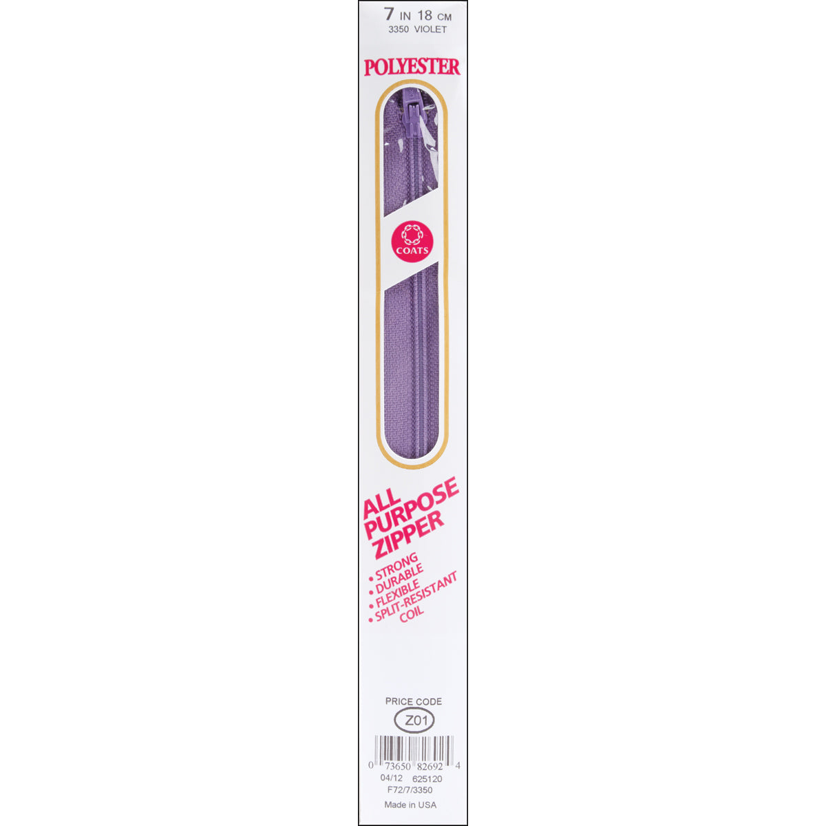 All-Purpose Plastic Zipper 7" Violet
