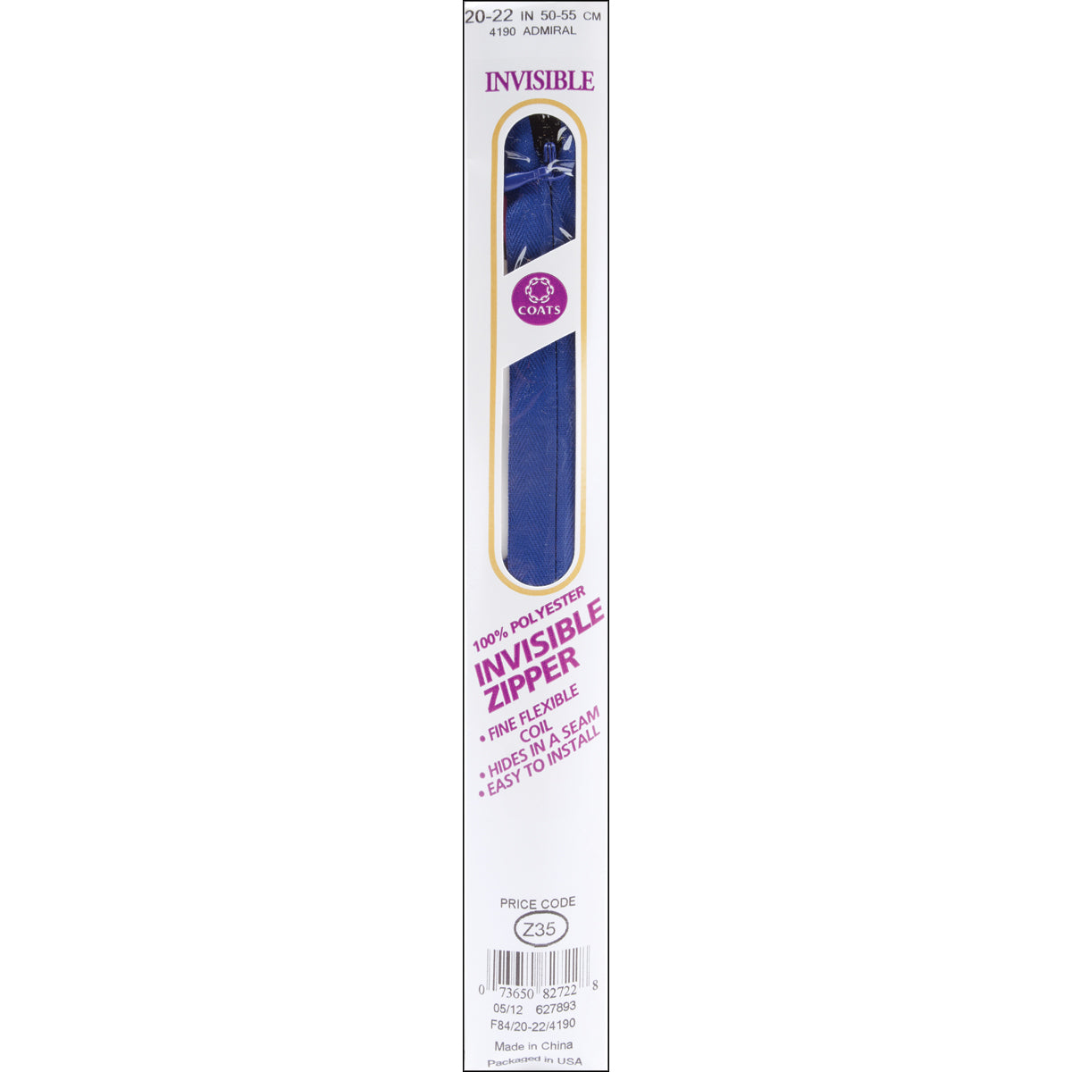 Invisible Zipper 20" To 22" Admiral