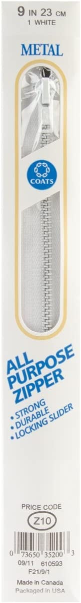 All-Purpose Metal Zipper 9" White