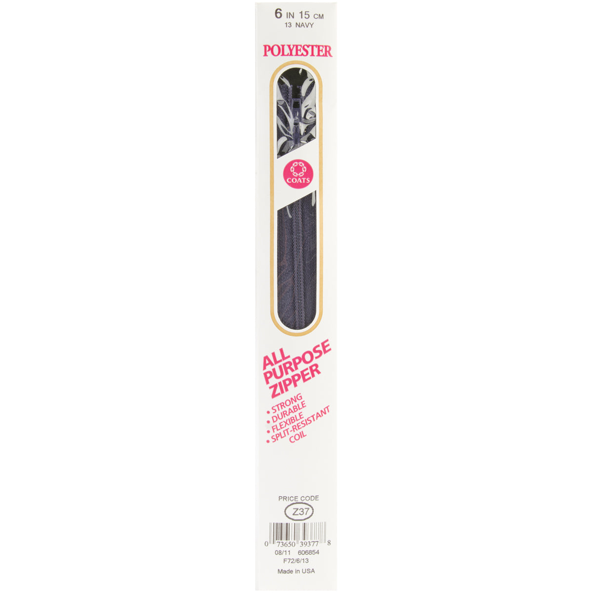 All-Purpose Plastic Zipper 6" Navy