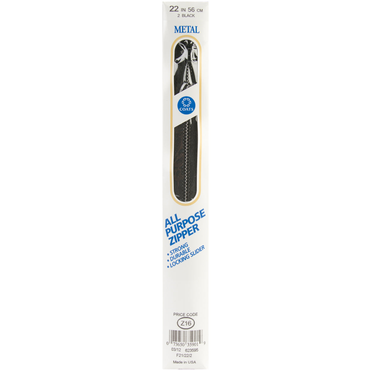 All-Purpose Metal Zipper 22" Black