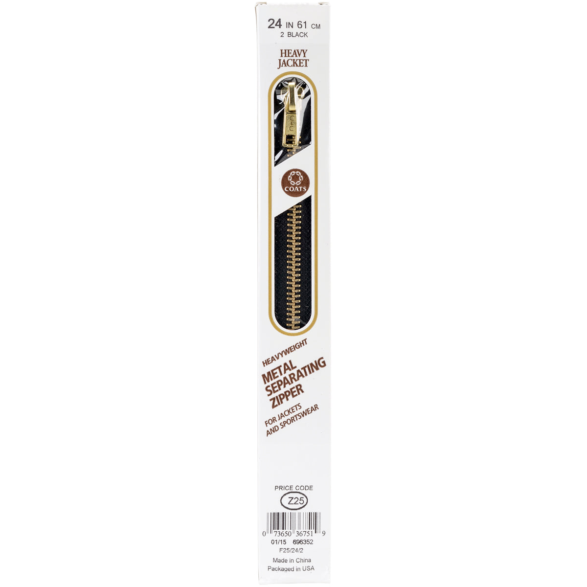 Heavyweight Brass Separating Metal Zipper 24" Black