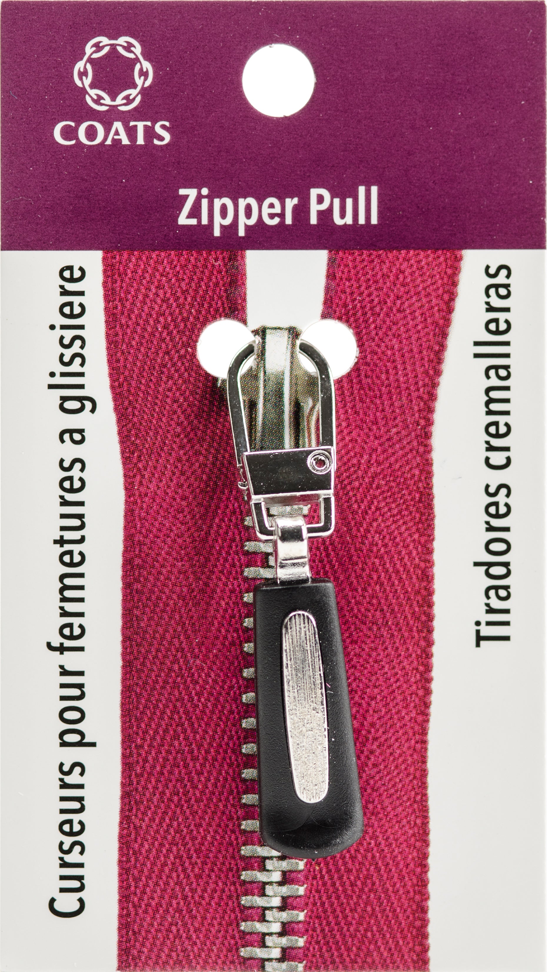 Coats Zipper Pull Black Rubber & Silver