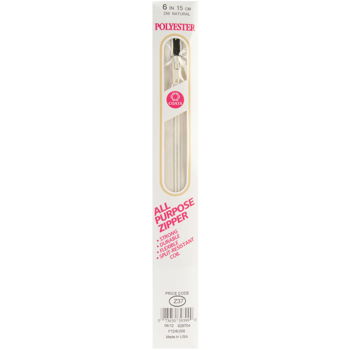 All-Purpose Plastic Zipper 6" Natural