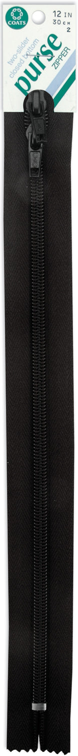 Purse Double Slider Zipper 12" Black