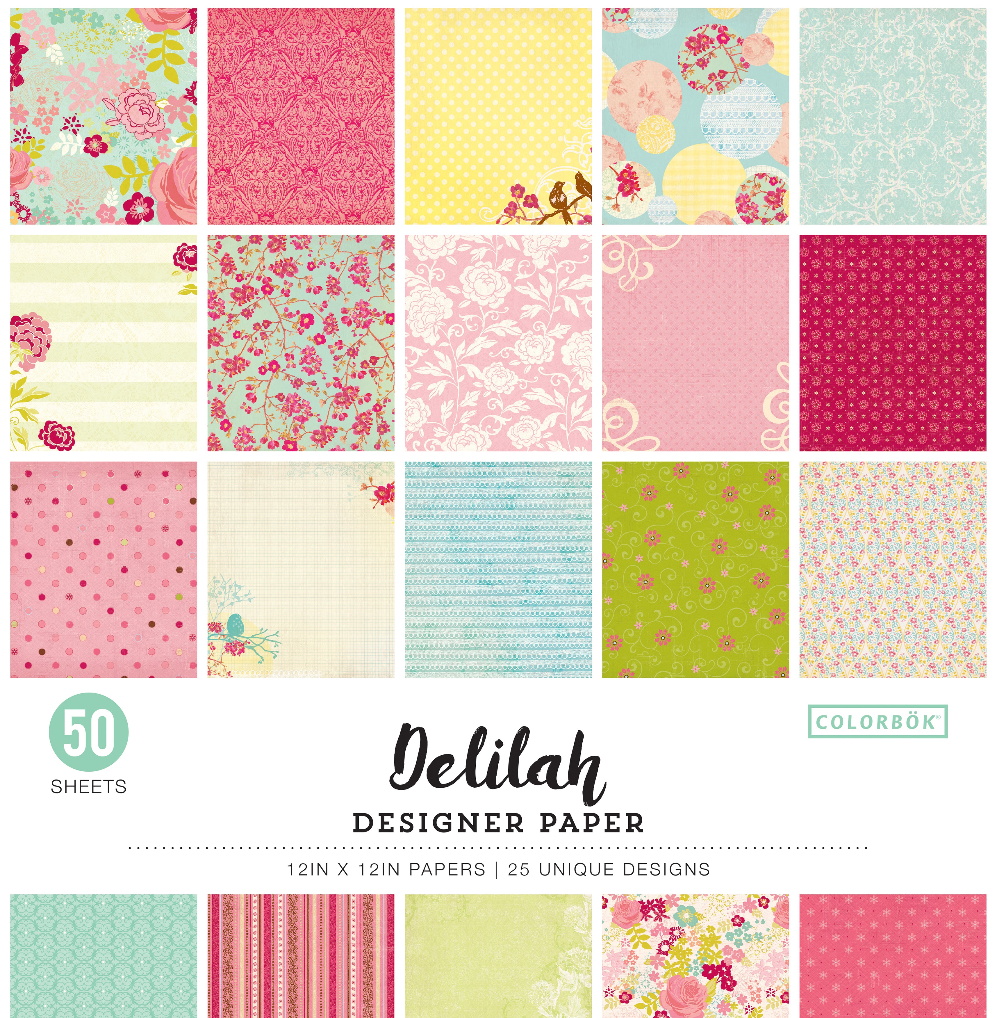 Colorbok 68lb Designer Single-Sided Paper 12"X12" 50/Pkg Delilah, 25 Designs/2 Each