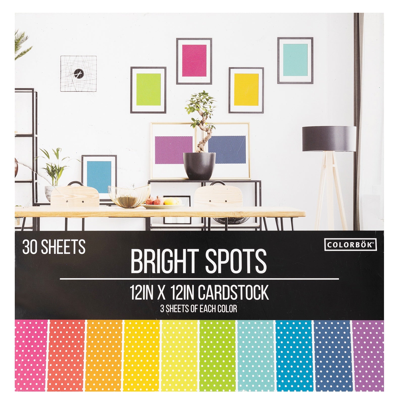 Colorbok 78lb Single-Sided Printed Cardstock 12"X12" 30/Pkg Bright Spots, 6 Colors/5 Each