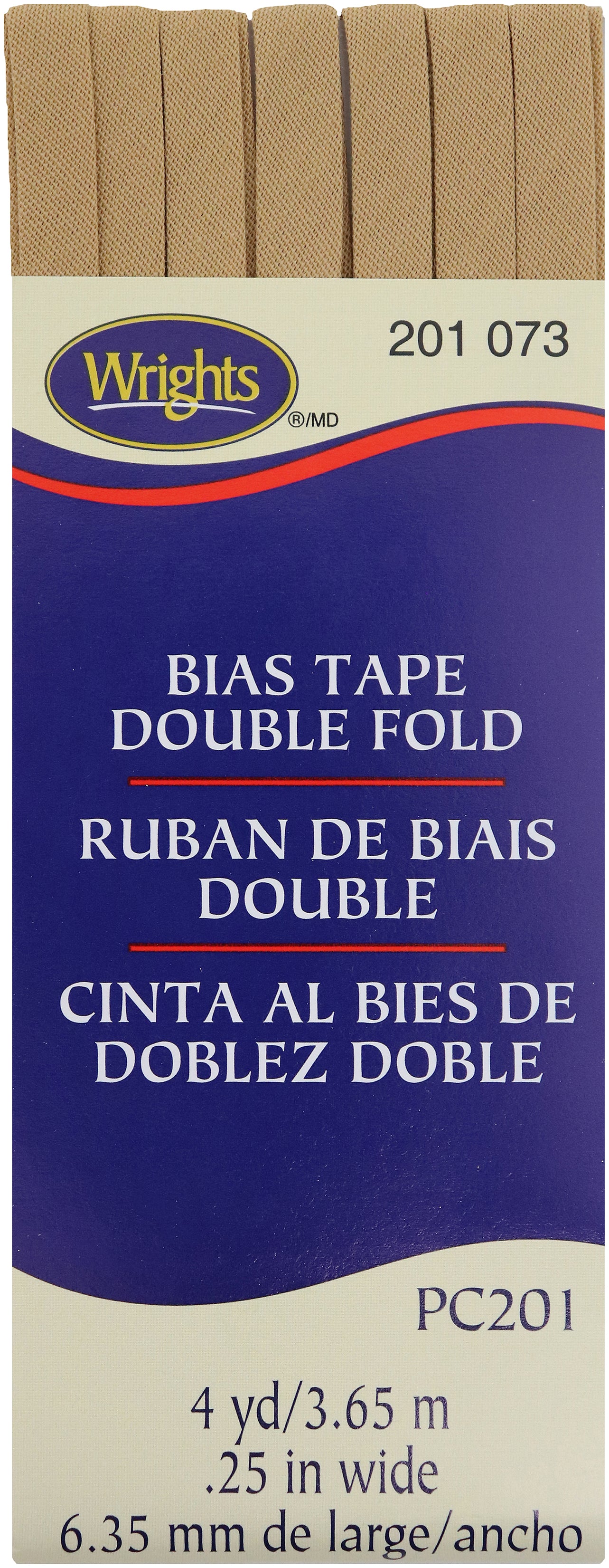Wrights Double Fold Bias Tape 1/4"X4yd Tan