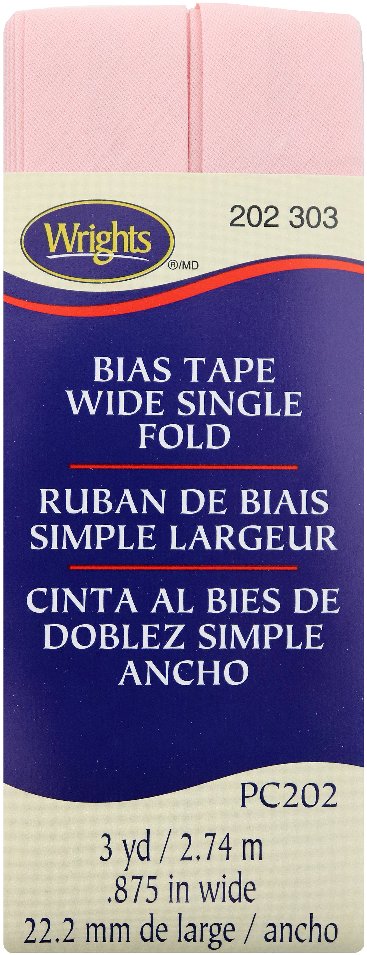 Wrights Single Fold Bias Tape 7/8"X3yd Light Pink
