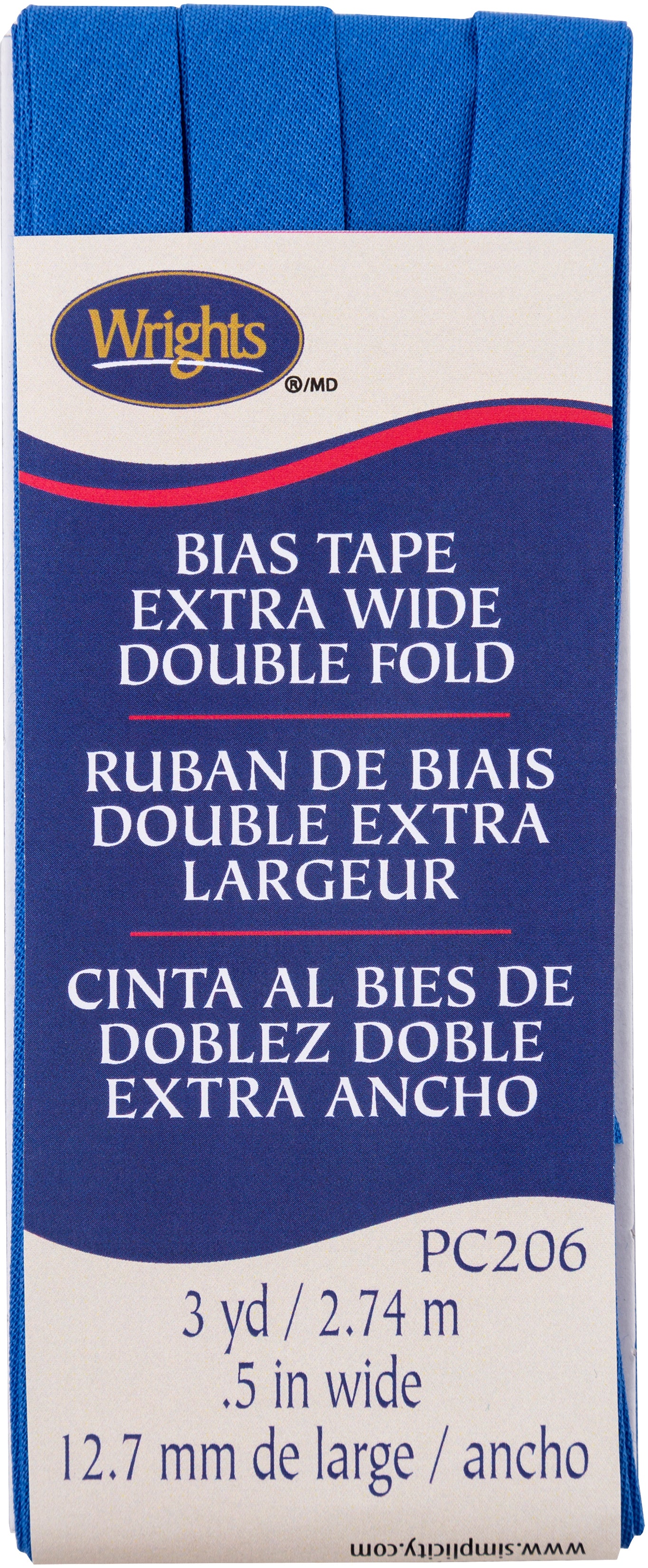 Wrights Double Fold Bias Tape 1/2"X3yd Royal