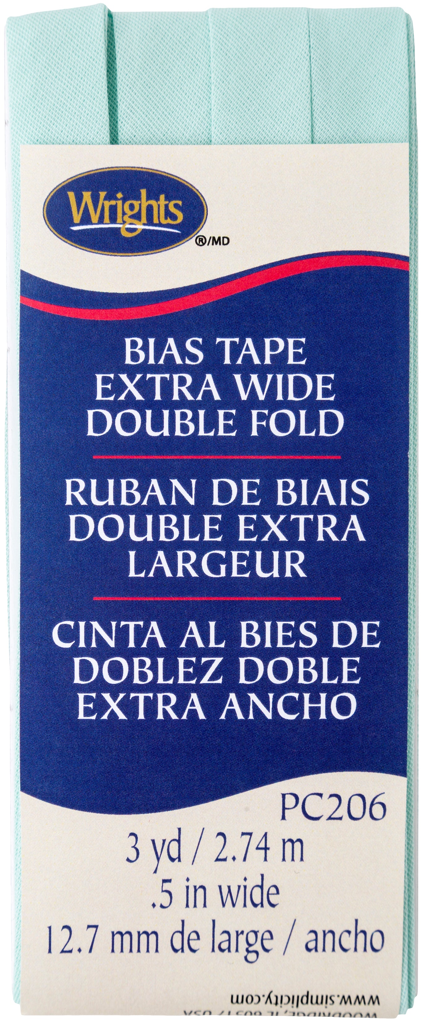 Wrights Double Fold Bias Tape 1/2"X3yd Cool Cucumber