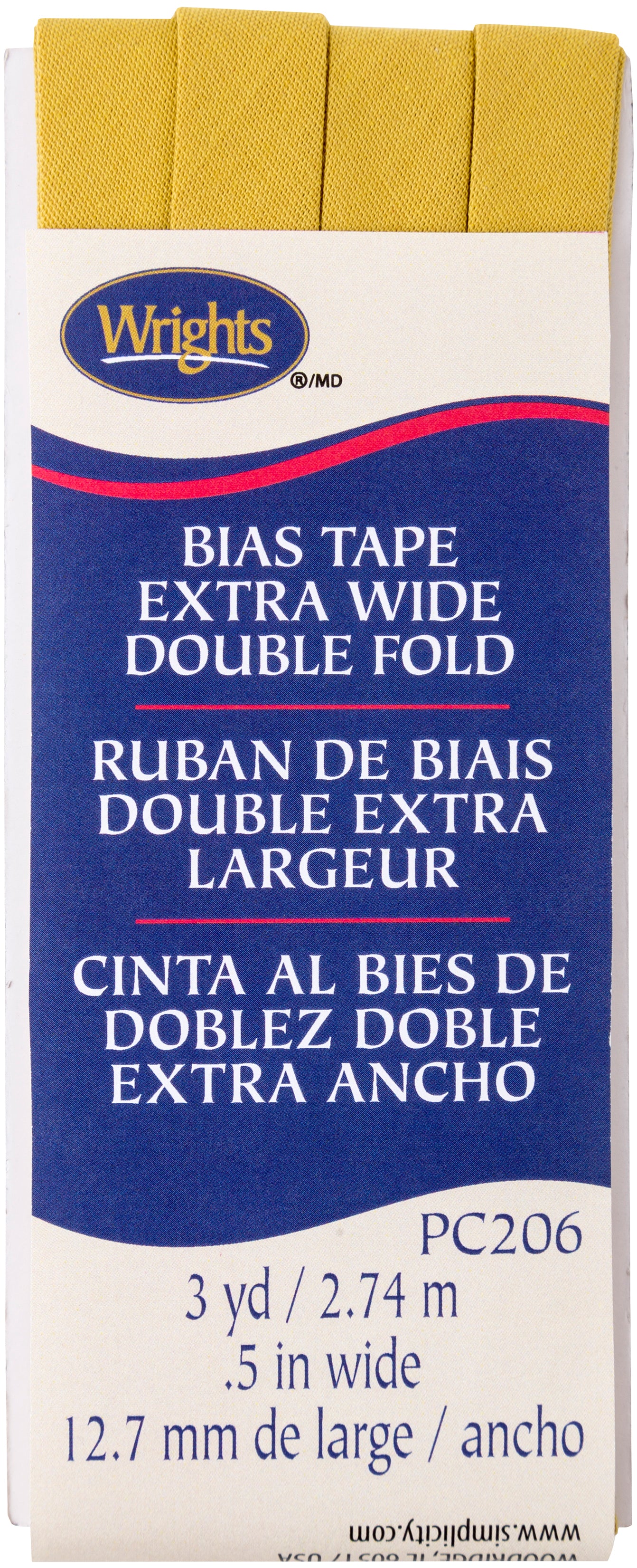 Wrights Double Fold Bias Tape 1/2"X3yd Mustard