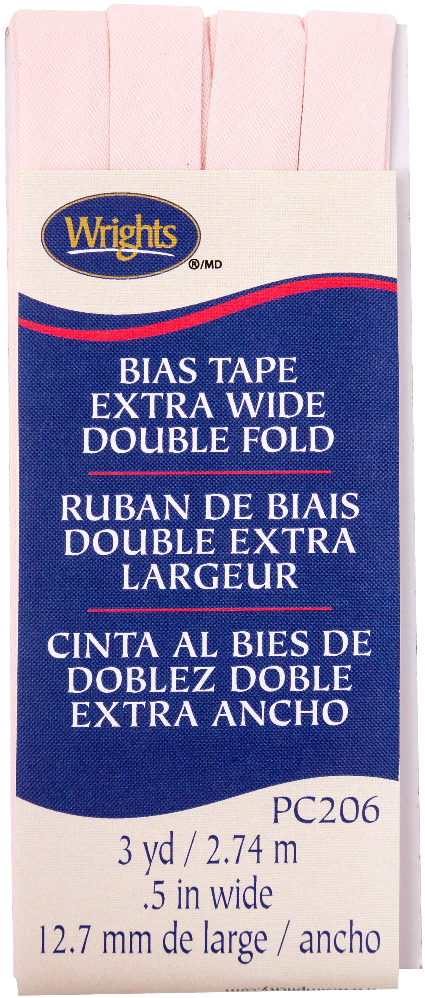 Wrights Double Fold Bias Tape 1/2"X3yd Rosewater