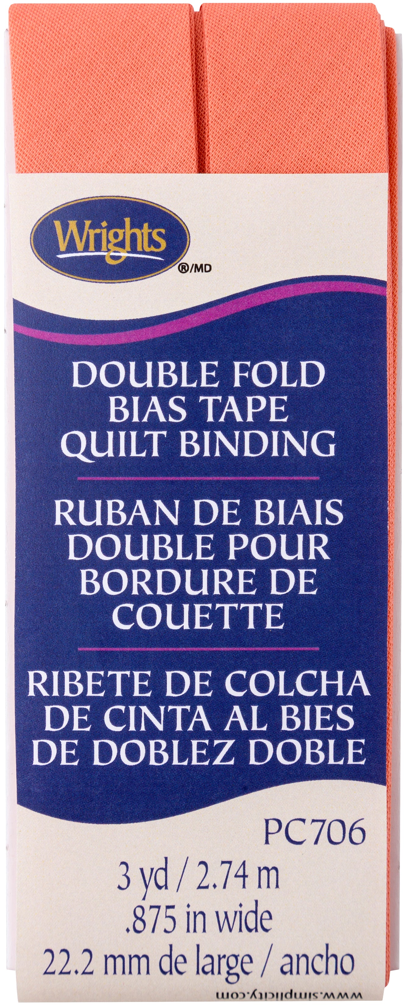 Wrights Double Fold Quilt Binding 7/8"X3yd Coral