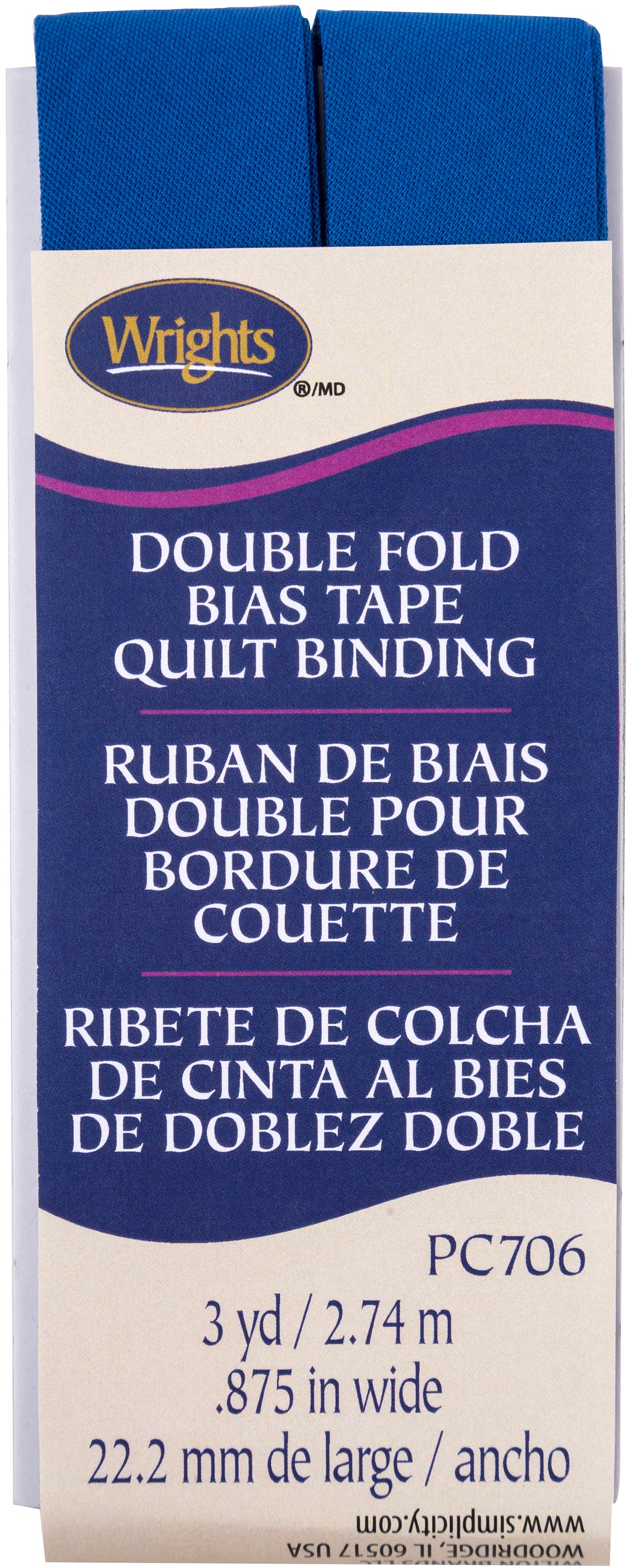 Wrights Double Fold Quilt Binding 7/8"X3yd Snorkel Blue