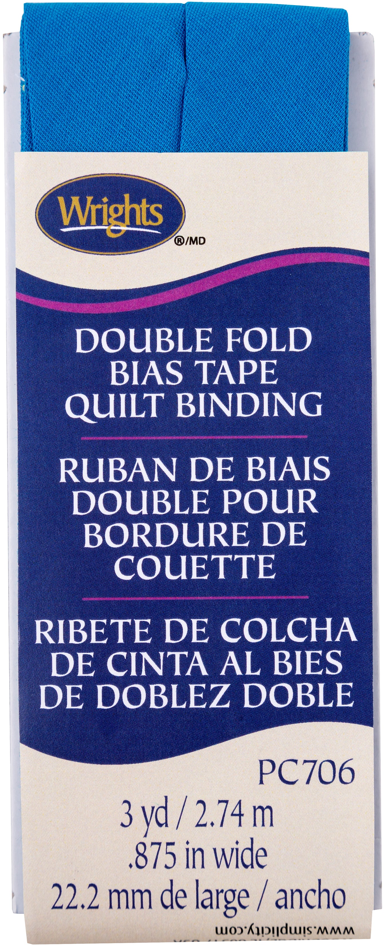Wrights Double Fold Quilt Binding 7/8"X3yd Teal