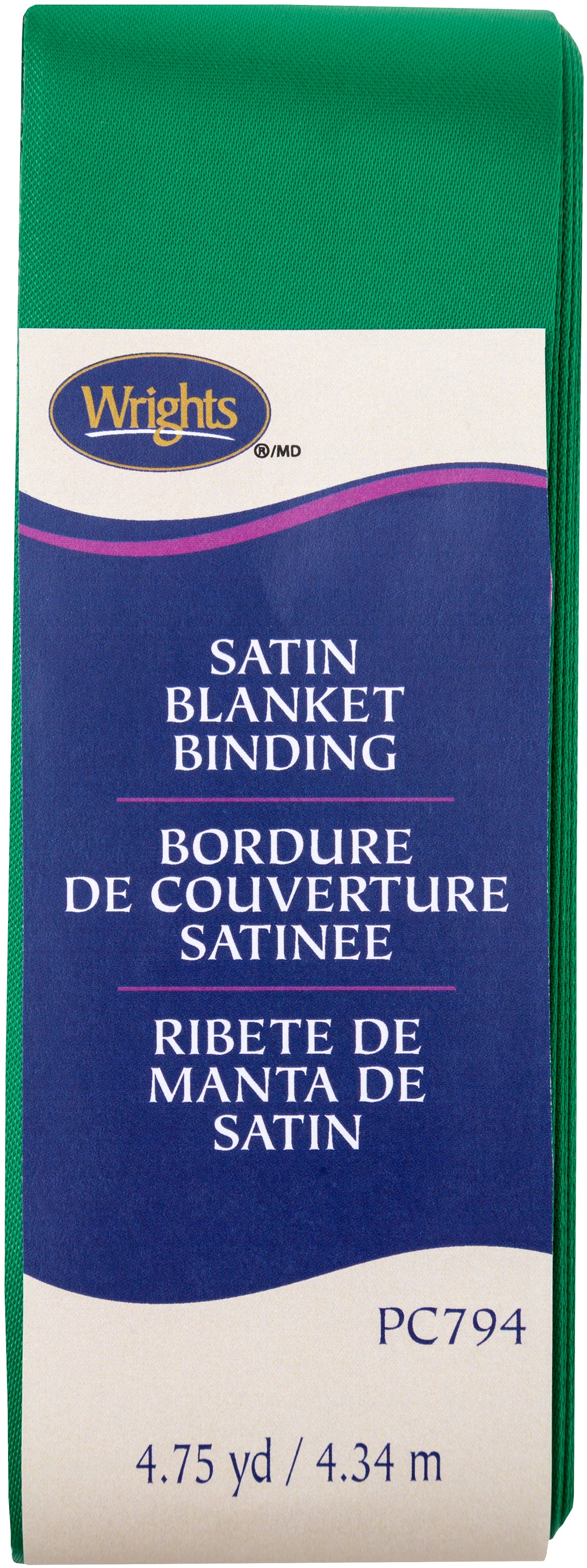 Wrights Single Fold Satin Blanket Binding 2"X4-3/4yd Emerald
