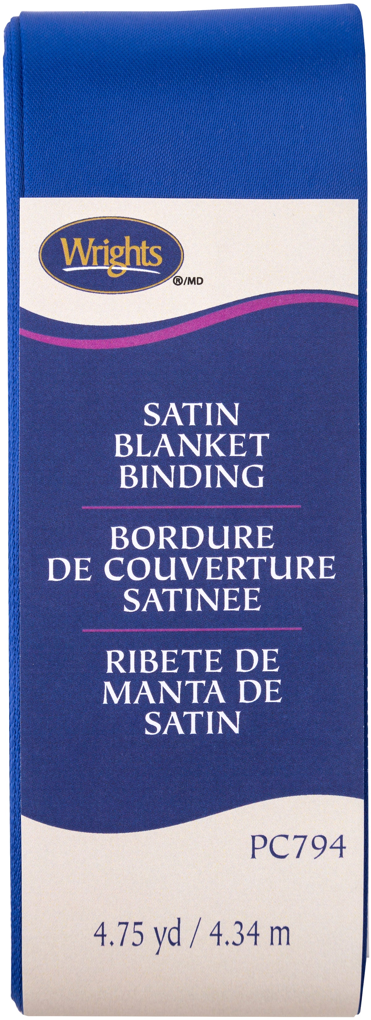 Wrights Single Fold Satin Blanket Binding 2"X4-3/4yd Yale Blue