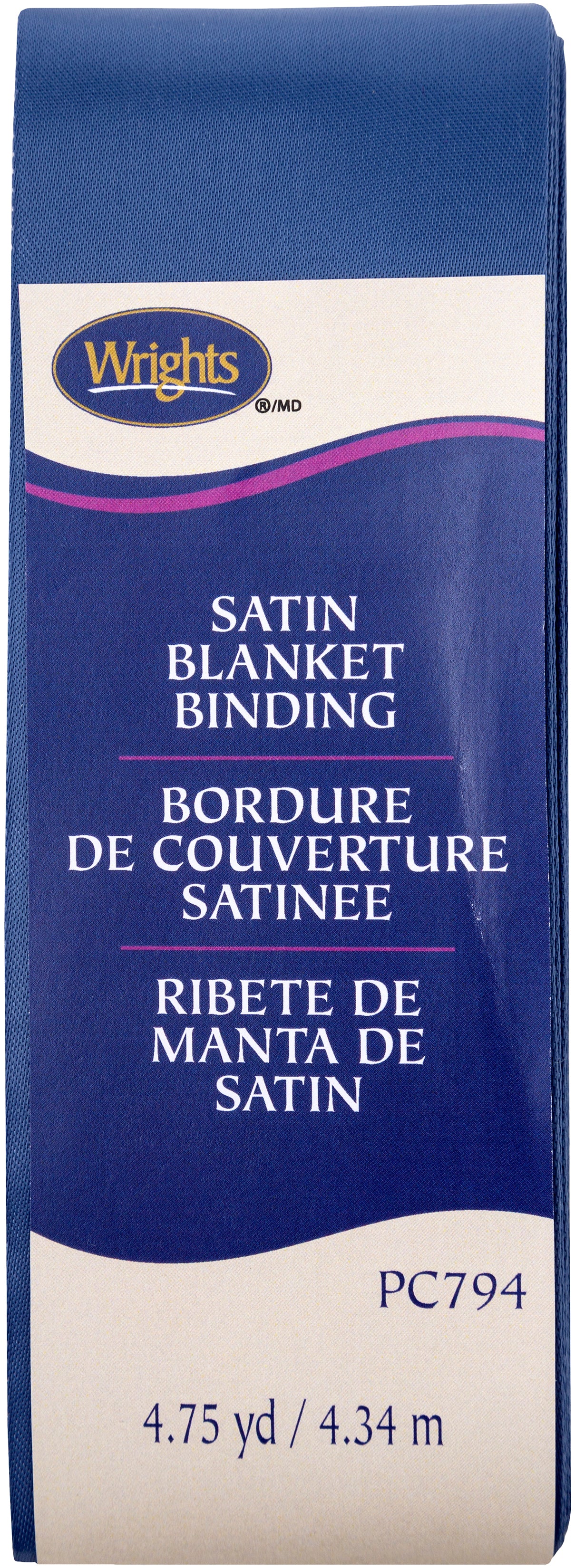 Wrights Single Fold Satin Blanket Binding 2"X4-3/4yd Stone Blue