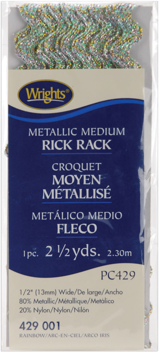 Medium Metallic Rickrack 1/2"X2-1/2yd Rainbow