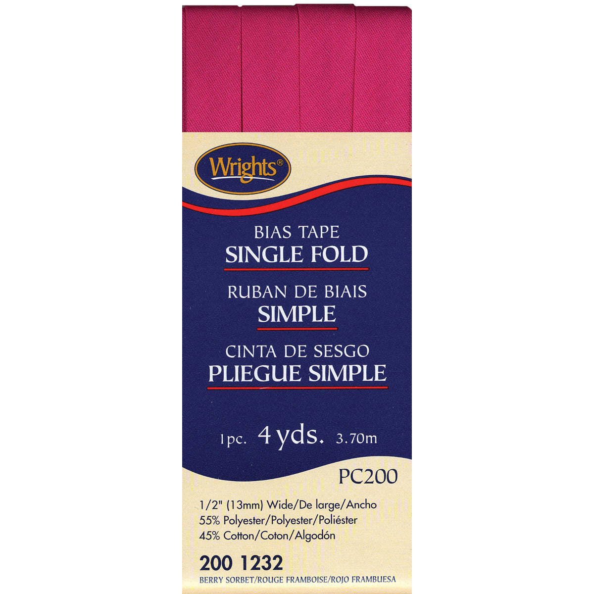 Single Fold Bias Tape 1/2"X4yd Berry Sorbet