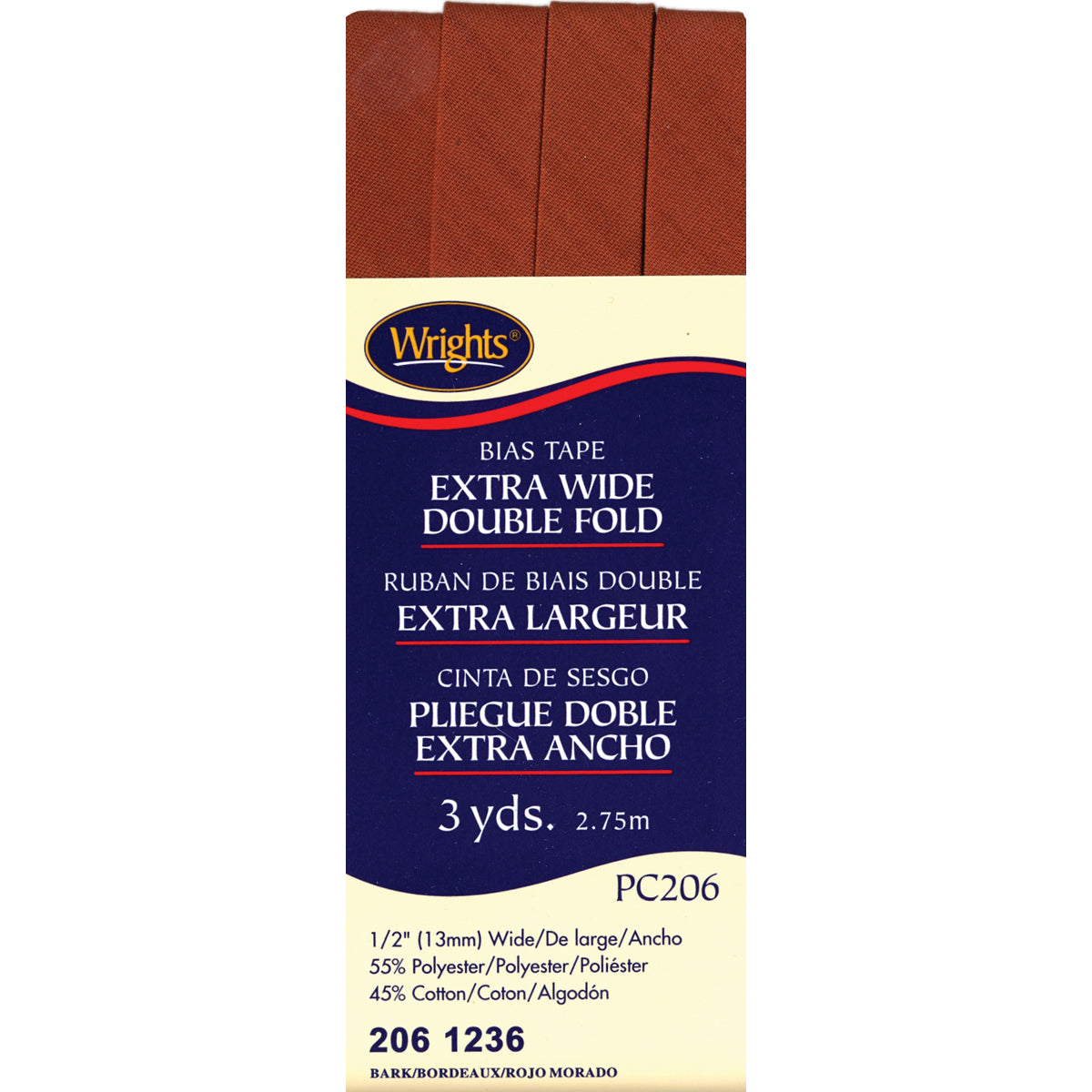 Double Fold Bias Tape 1/2"X3yd Bark