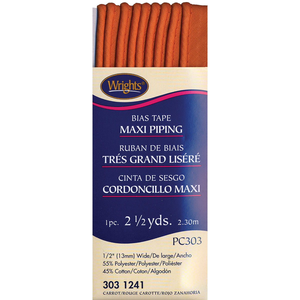 Bias Tape Maxi Piping 1/2"X2-1/2yd Carrot