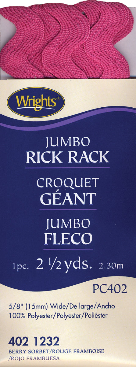 Jumbo Rickrack 5/8"X2-1/2yd Berry Sorbet