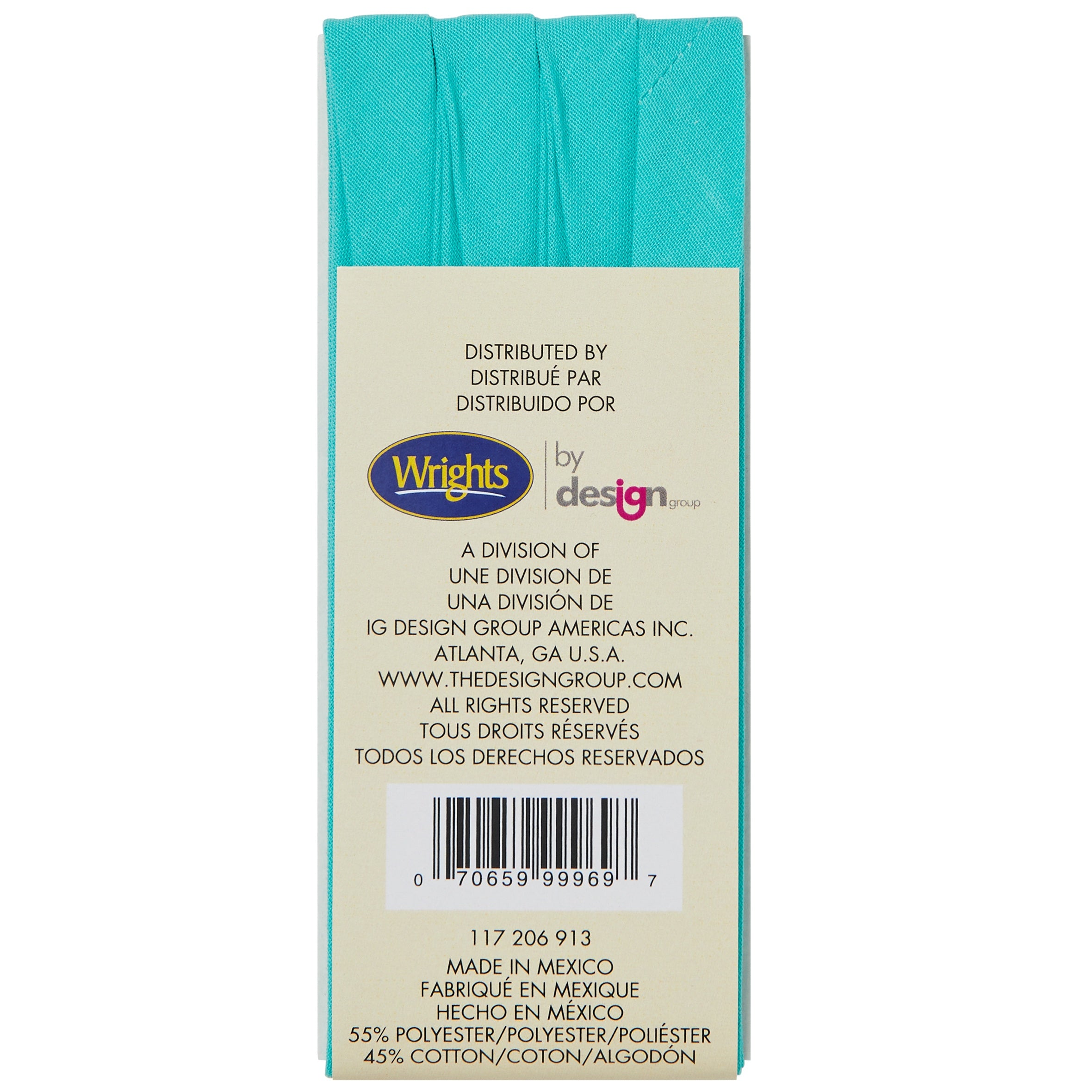 Wrights Double Fold Bias Tape .5"X3yd-Aqua