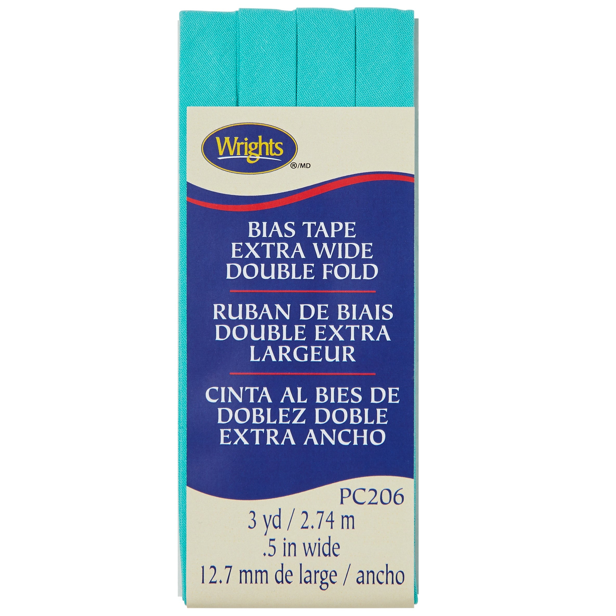 Wrights Double Fold Bias Tape .5"X3yd-Aqua