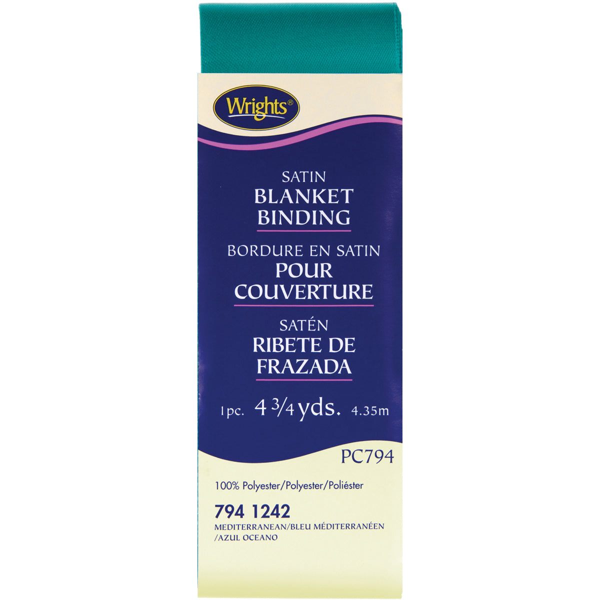 Single Fold Satin Blanket Binding 2"X4-3/4yd Mediterranean