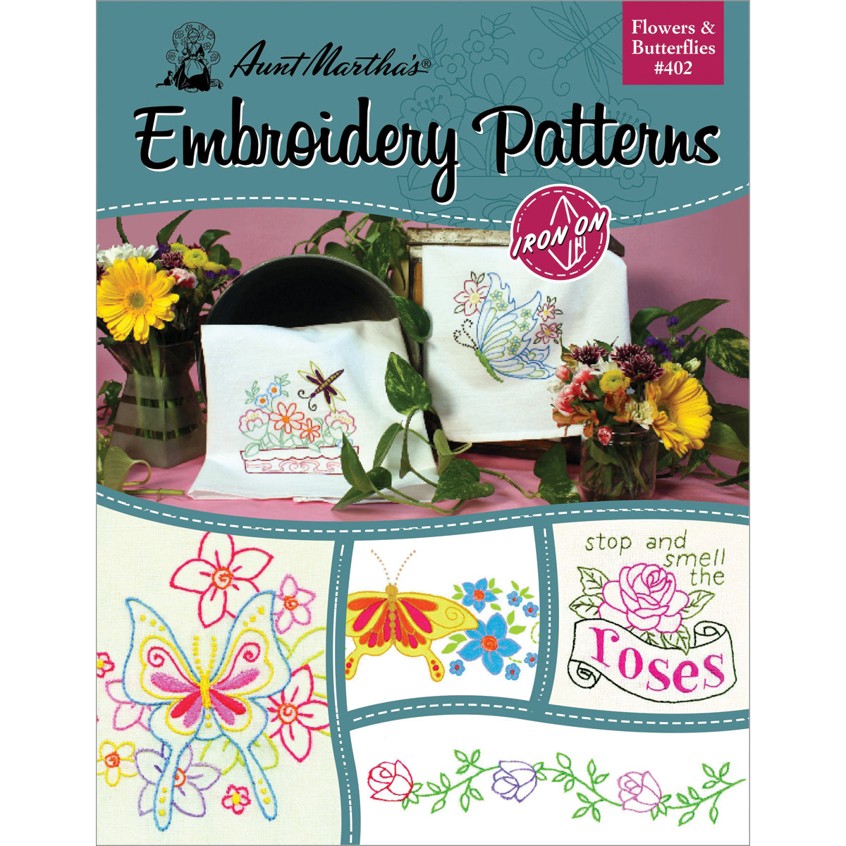 Aunt Martha's Iron-On Transfer Book Flowers & Butterflies