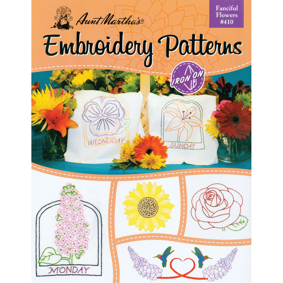 Aunt Martha's Iron-On Transfer Book Fanciful Flowers