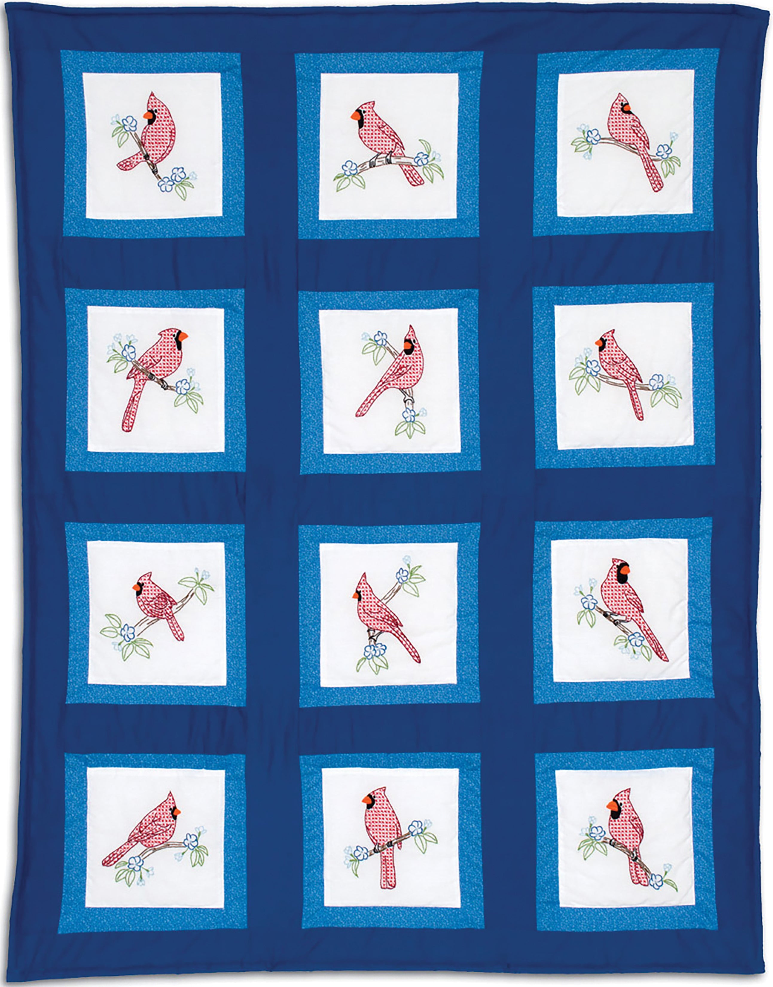 Jack Dempsey Themed Stamped White Quilt Blocks 9"X9" 12/Pkg Cardinals