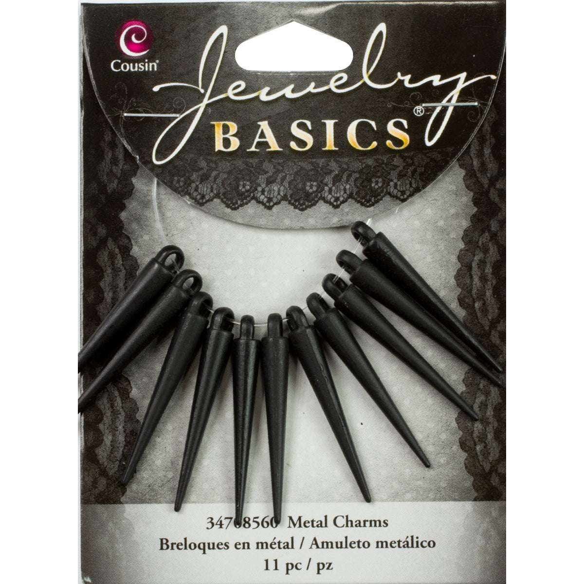 Jewelry Basics Metal Charms Black Spikes 11/Pkg