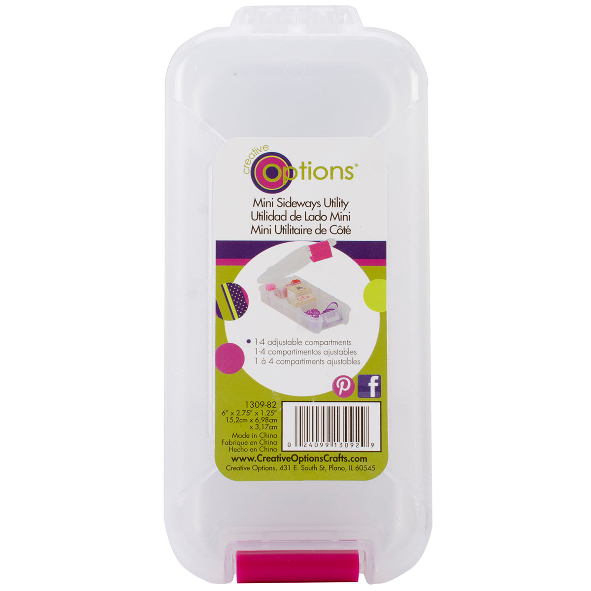 Creative Options Pro Latch Utility Box 1-4 Compartments 6"X2.75"X1.25" Clear W/Magenta