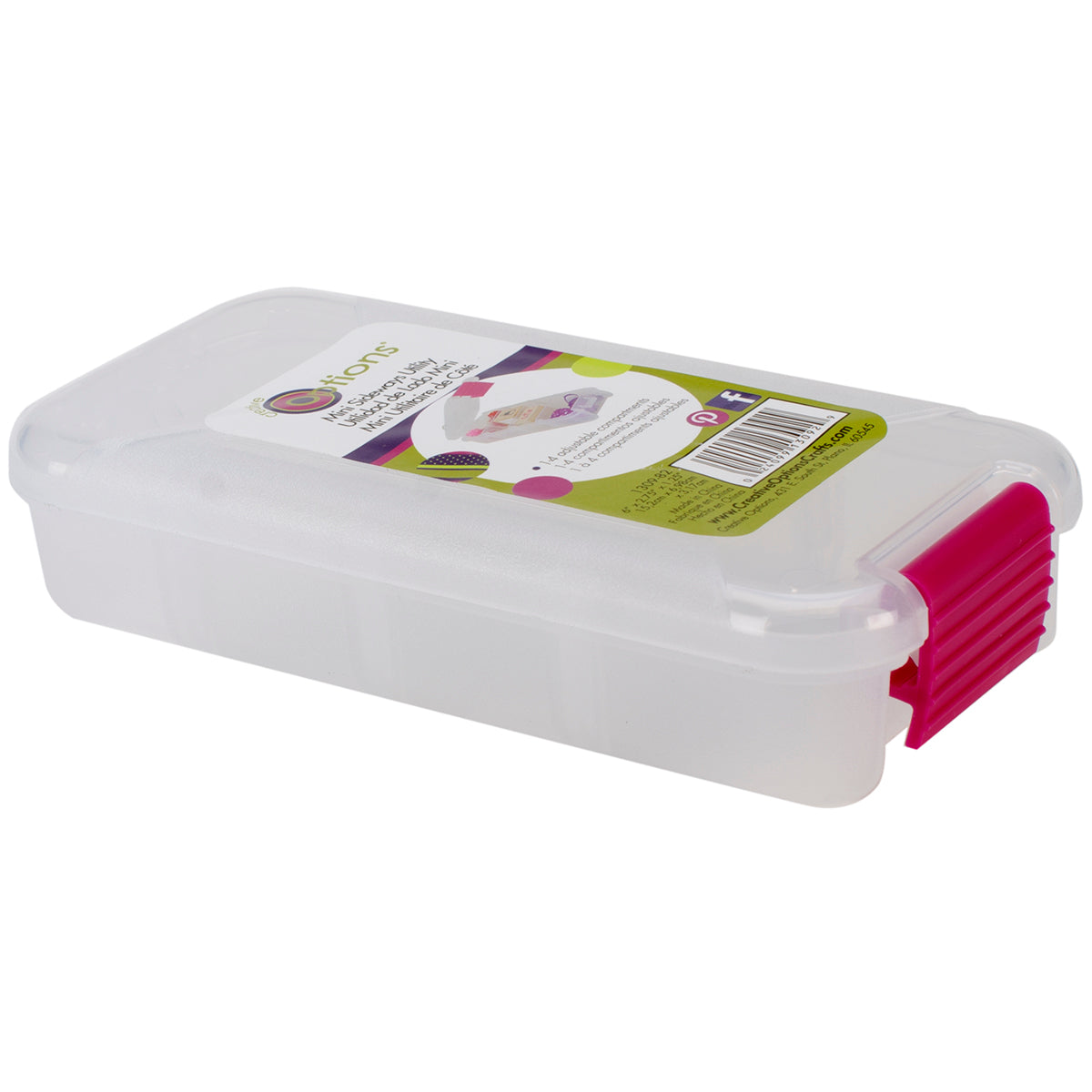 Creative Options Pro Latch Utility Box 1-4 Compartments 6"X2.75"X1.25" Clear W/Magenta