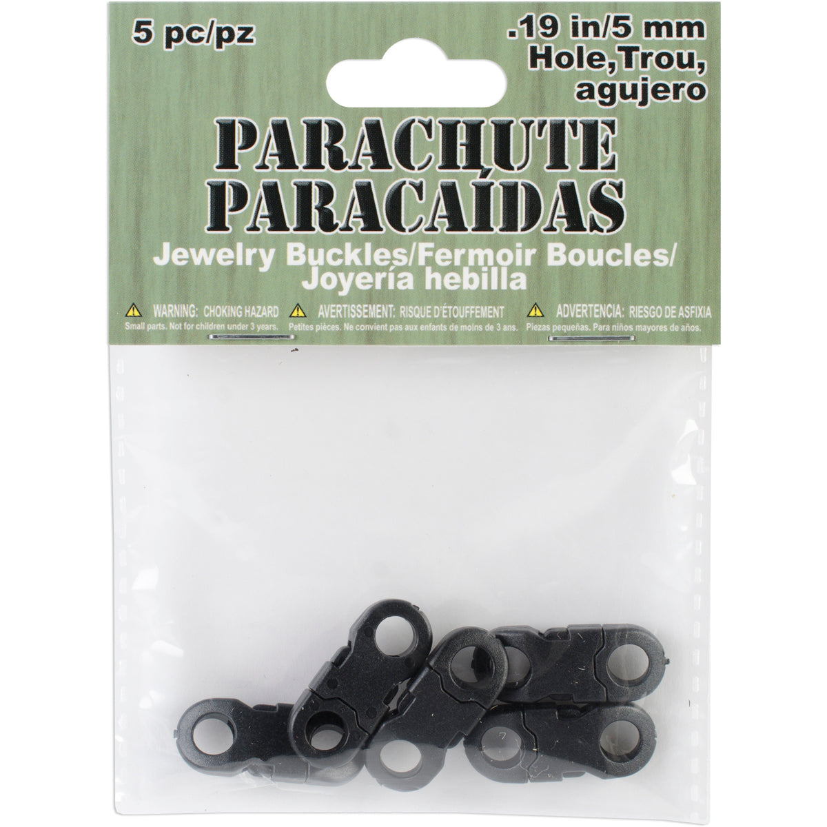 Parachute Cord Jewelry Buckles 5mm 5/Pkg Black