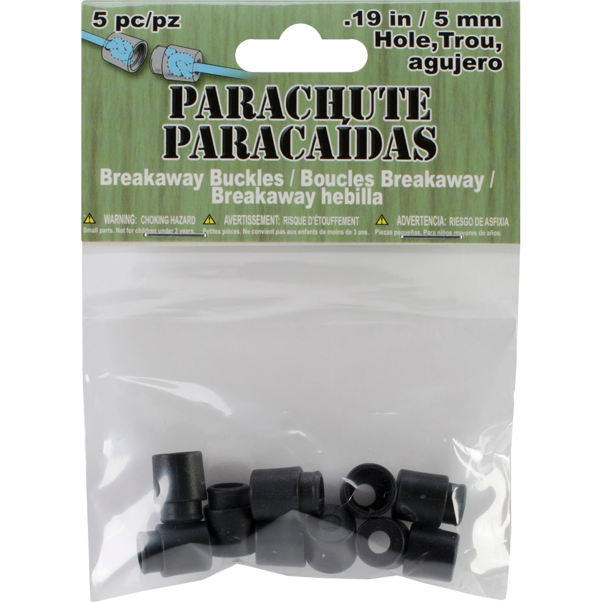 Parachute Cord Safety Buckles 5mm 5/Pkg Black