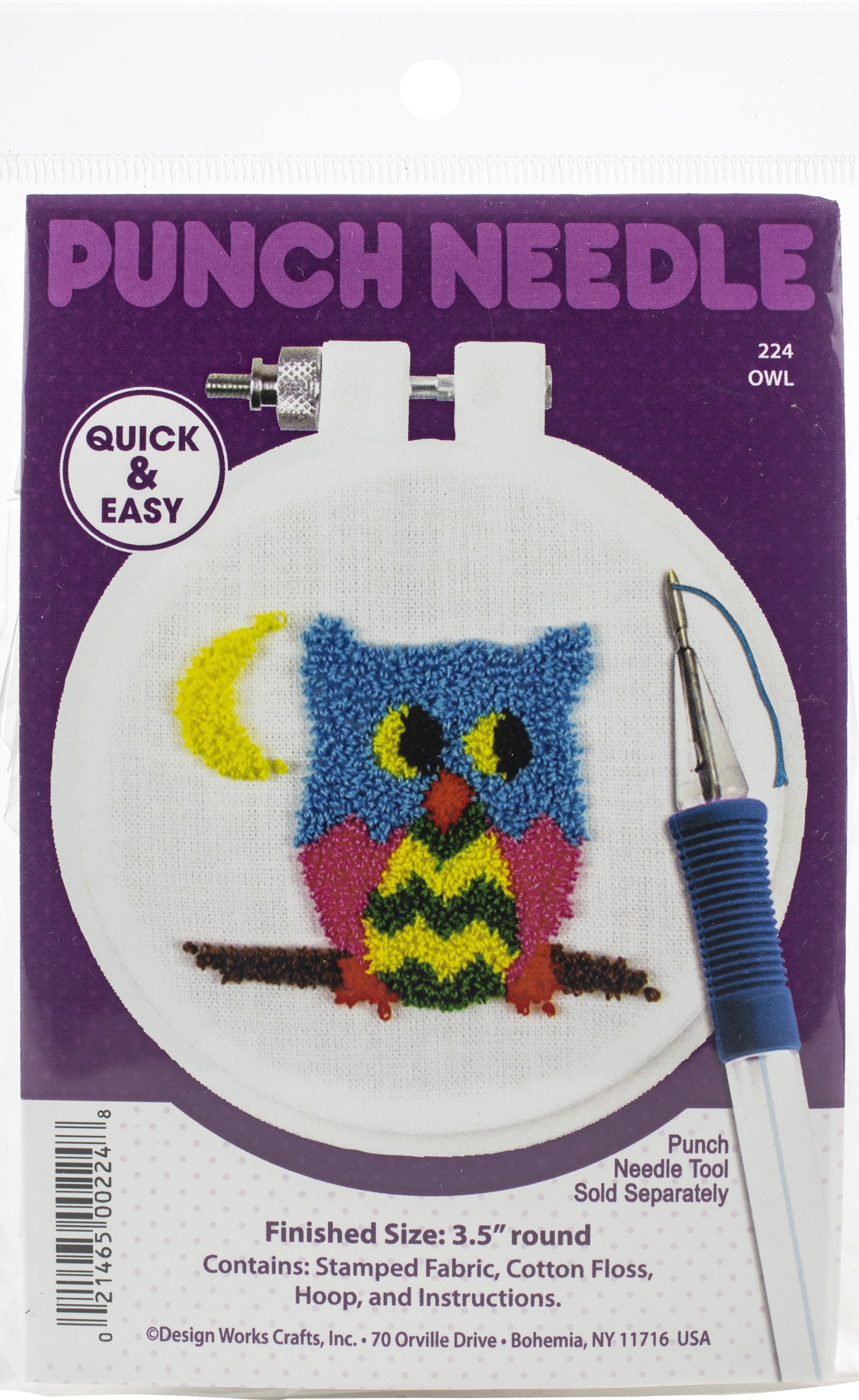 Design Works Punch Needle Kit 3.5" Round Owl