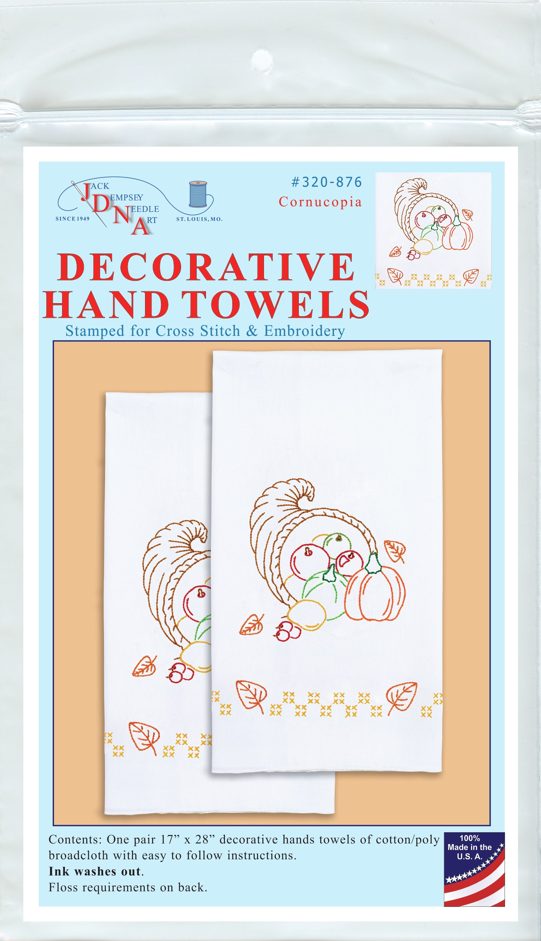 Jack Dempsey Stamped Decorative Hand Towel Pair 17"X28" Cornucopia