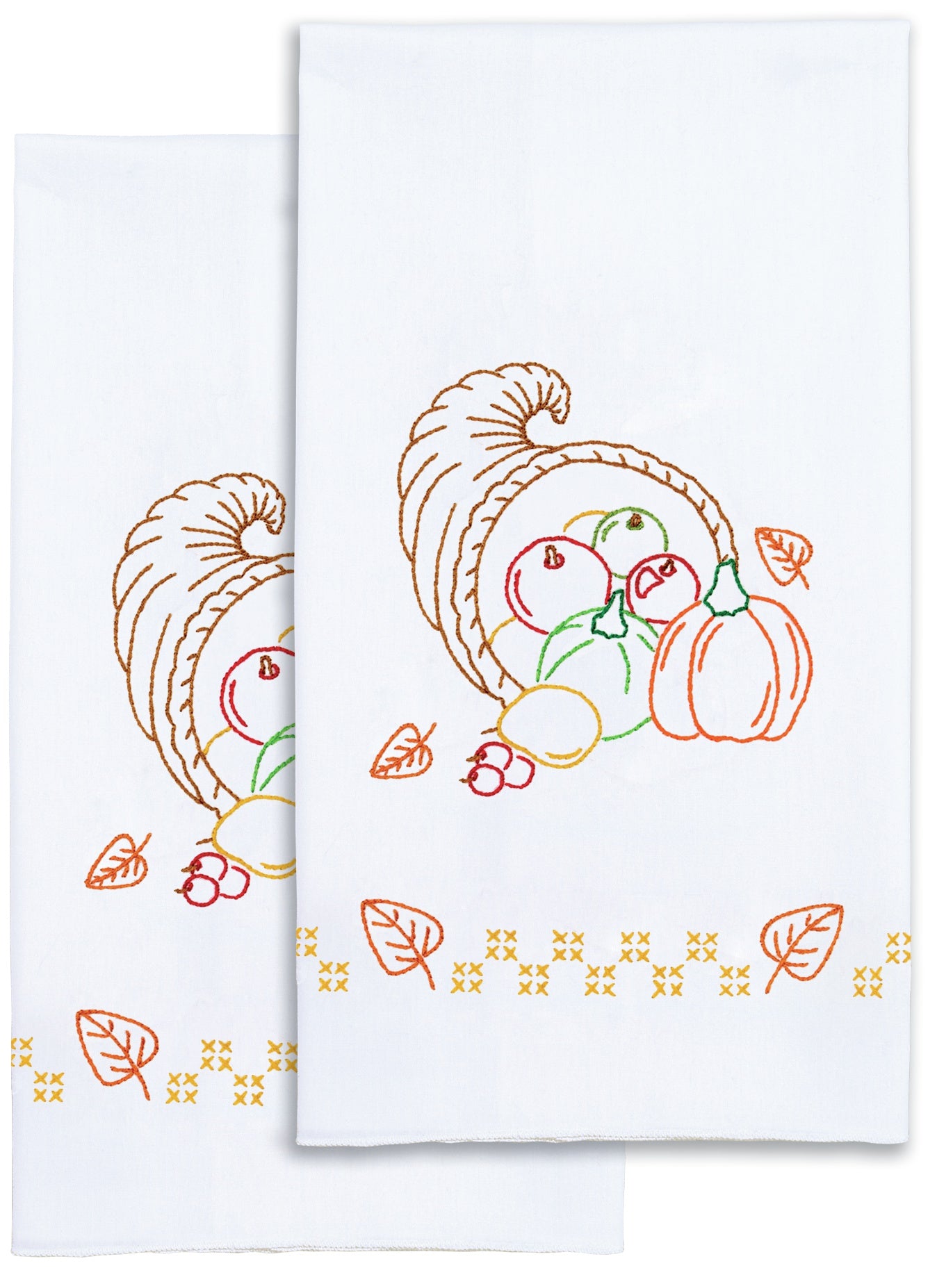 Jack Dempsey Stamped Decorative Hand Towel Pair 17"X28" Cornucopia