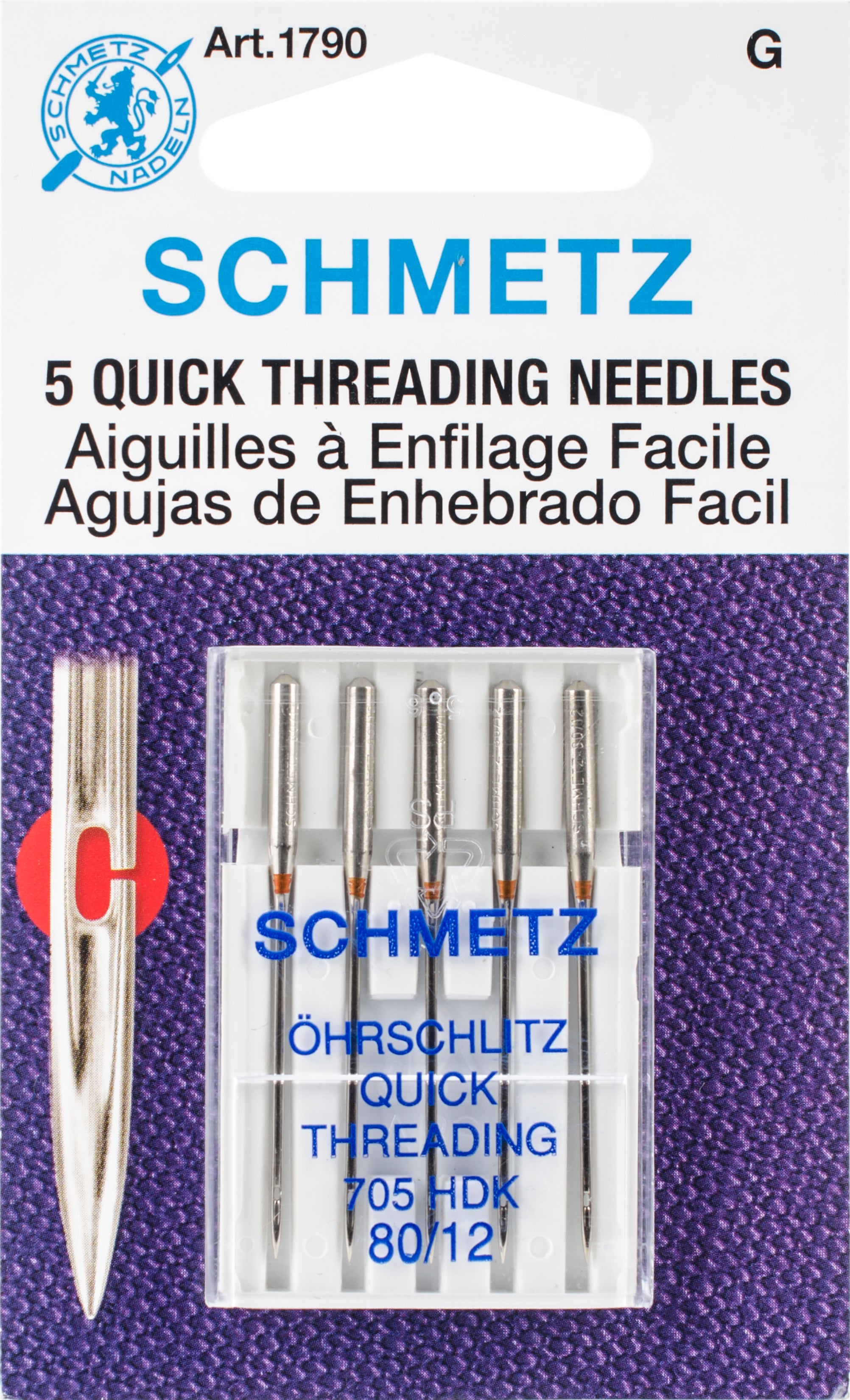 Quick Self-Threading Machine Needles Size 12/80 5/Pkg