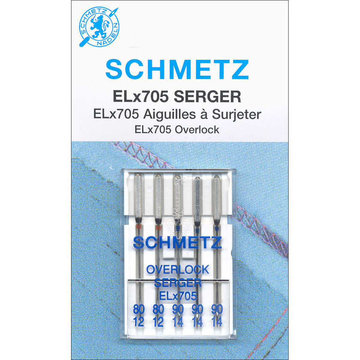 ELX705 Serger Needles Sizes 12/80 (2), 14/90 (3) 