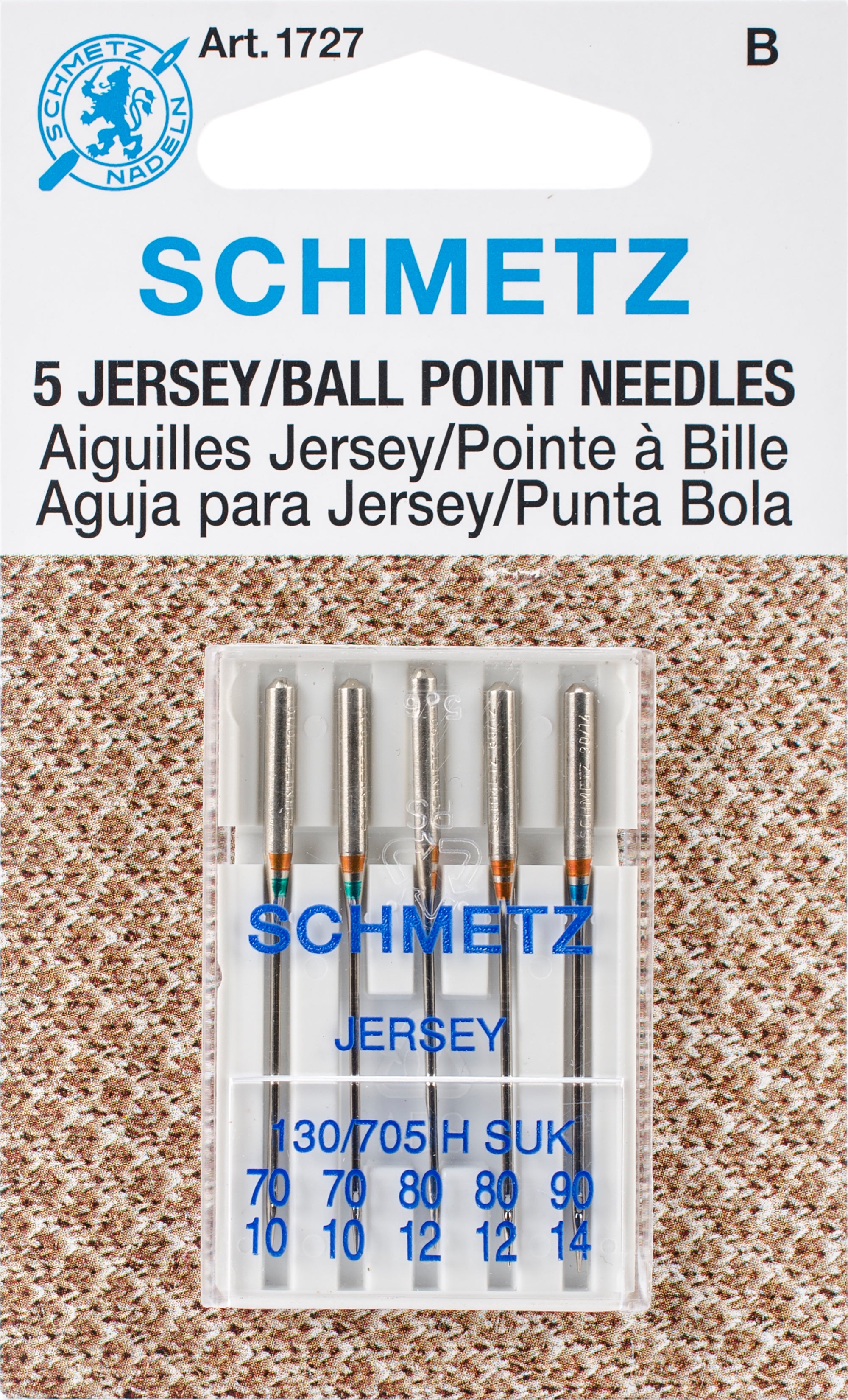 Ball Point Jersey Machine Needles Sizes 10/70 (2), 12/80 (2) & 14/90 (1)